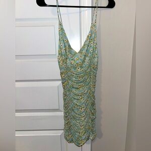 pastel green floral spaghetti strap dress size L